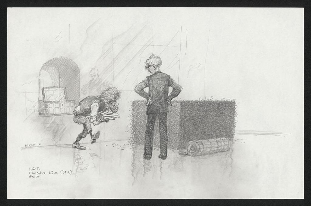 L'homme aux cylindres, Illustration originale, chapitre 51, 2019 - Paul & Gaëtan Brizzi - Crayon de cire sur papier - 6368