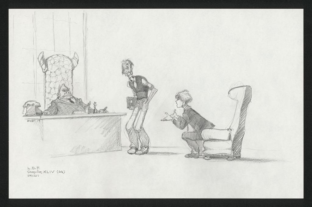 Entretien d'embauche, Illustration originale, chapitre 44, 2019 - Paul & Gaëtan Brizzi - Crayon de cire sur papier - 6367