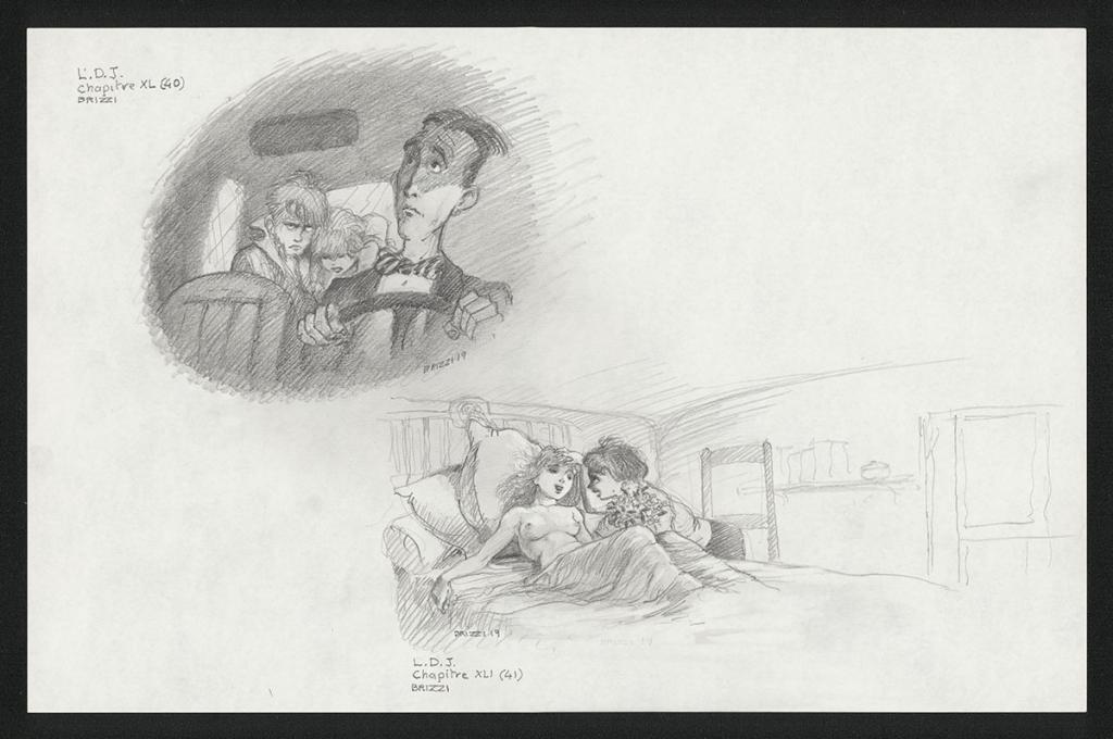 Nicolas au volant & Alise visite Chloé, Illustrations originales, chapitre 40-41, 2019 - Paul & Gaëtan Brizzi - Crayon de cire sur papier - 6366