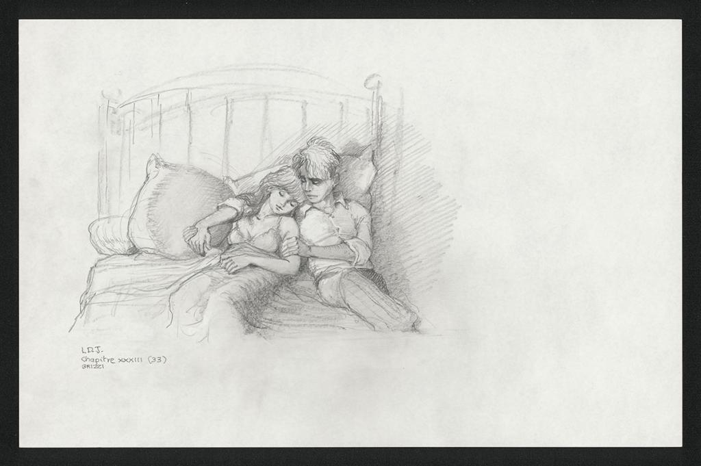 Colin console Chloé, illustration originale, chapitre 33, 2019 - Paul & Gaëtan Brizzi - Crayon de cire sur papier - 6363