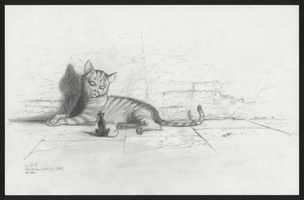 Le chat et la souris, Illustration originale, chapitre 68, 2019 - Paul & Gaëtan Brizzi - Crayon de cire sur papier - 6359