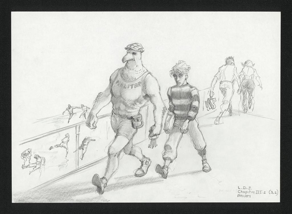 L'Homme à la tête d'oiseau, illustration originale, chapitre 3, 2019 - Paul & Gaëtan Brizzi - Crayon de cire sur papier - 6354