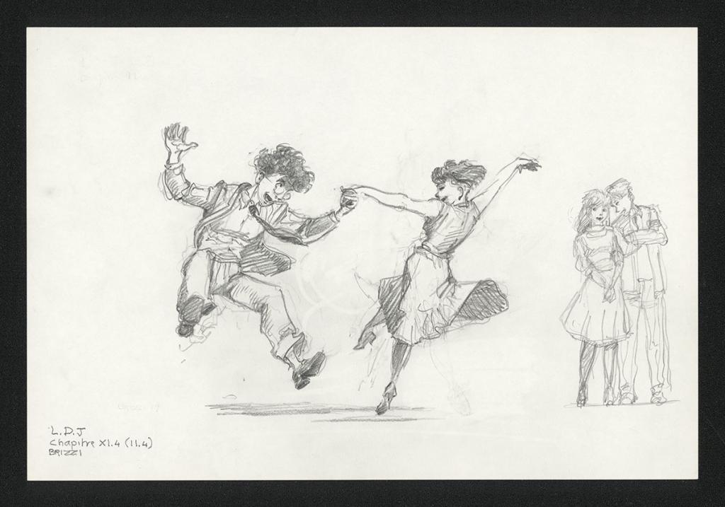 Isis danse avec Chloé, illustration originale, chapitre 11, 2019 - Paul & Gaëtan Brizzi - Crayon de cire sur papier - 6352
