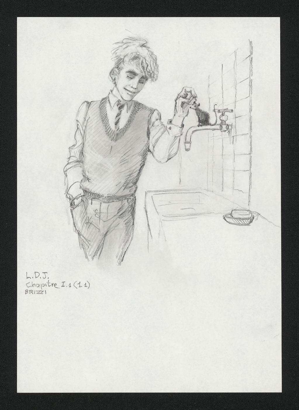 Colin et la souris, illustration originale, chapitre 1, 2019 - Paul & Gaëtan Brizzi - Crayon de cire sur papier - 6351