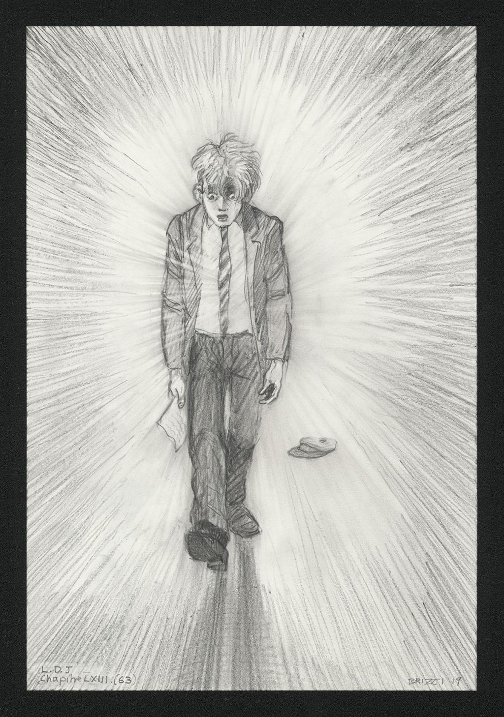 Colin réalise que Chloé va mourir, Illustration originale, chapitre 63, 2019 - Paul & Gaëtan Brizzi - Crayon de cire sur papier - 6350