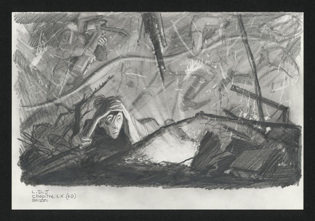 Nicolas au sol, Illustration originale, chapitre 60, 2019 - Paul & Gaëtan Brizzi - Crayon de cire sur papier - 6349