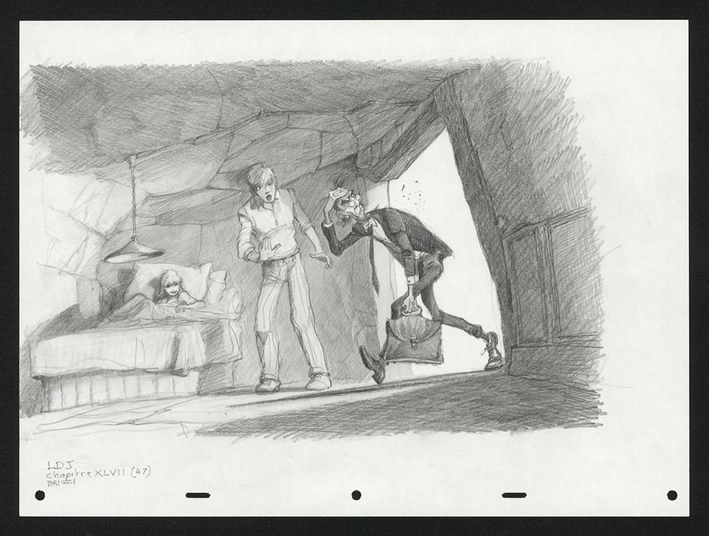 Mangemanche s'est cogné, Illustration originale, chapitre 59, 2019 - Paul & Gaëtan Brizzi - Crayon de cire sur papier - 6345