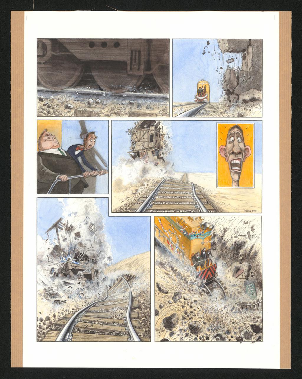Planche originale n°108 et sa première étape en noir et blanc (page 112) - Paul & Gaëtan Brizzi - Aquarelle et crayon de cire sur papier Arches - 6493