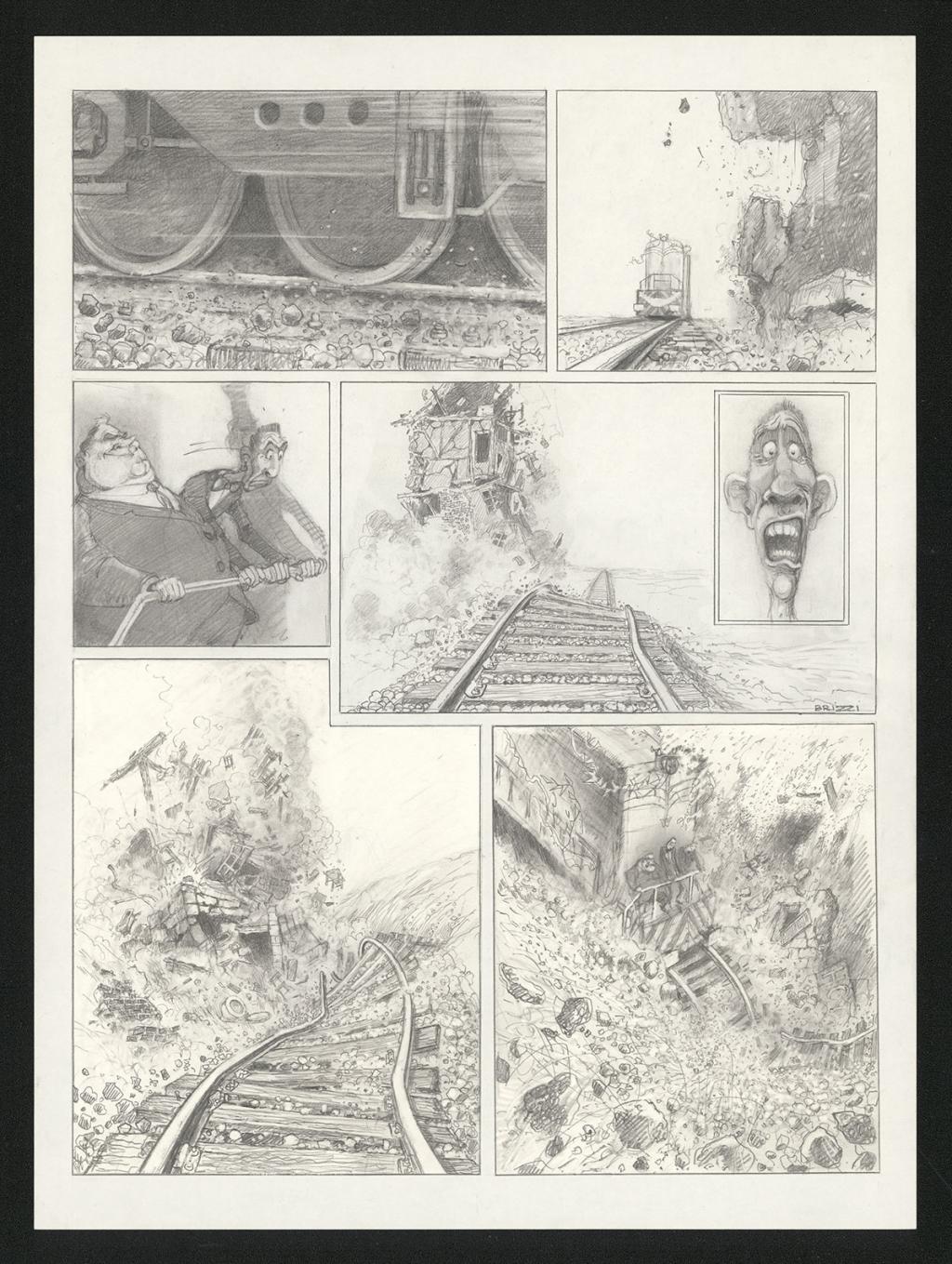 Planche originale n°108 et sa première étape en noir et blanc (page 112) - Paul & Gaëtan Brizzi - Aquarelle et crayon de cire sur papier Arches - 6493