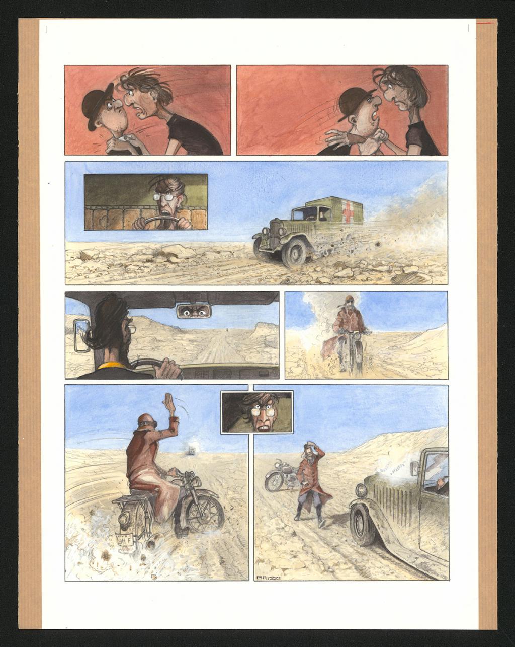 Planche originale n°91 et sa première étape en noir et blanc (page 95) - Paul & Gaëtan Brizzi - Aquarelle et crayon de cire sur papier Arches - 6341