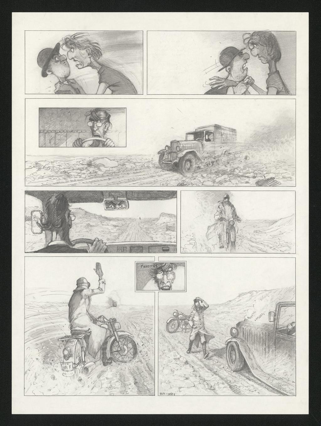 Planche originale n°91 et sa première étape en noir et blanc (page 95) - Paul & Gaëtan Brizzi - Aquarelle et crayon de cire sur papier Arches - 6341