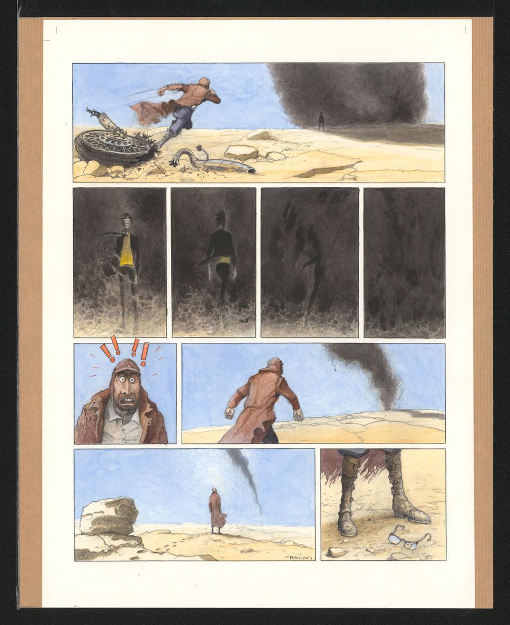 Planche originale n°96 et sa première étape en noir et blanc (page 100) - Paul & Gaëtan Brizzi - Aquarelle et crayon de cire sur papier Arches - 6492