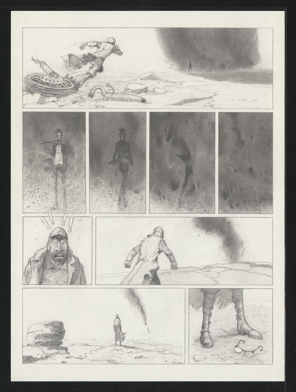 Planche originale n°96 et sa première étape en noir et blanc (page 100) - Paul & Gaëtan Brizzi - Aquarelle et crayon de cire sur papier Arches - 6492