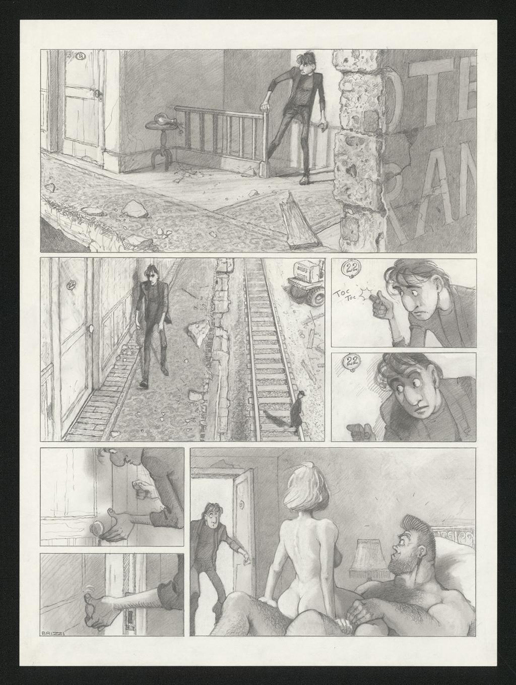 Planche originale n°98 et sa première étape en noir et blanc (page 102) - Paul & Gaëtan Brizzi - Aquarelle et crayon de cire sur papier Arches - 6491