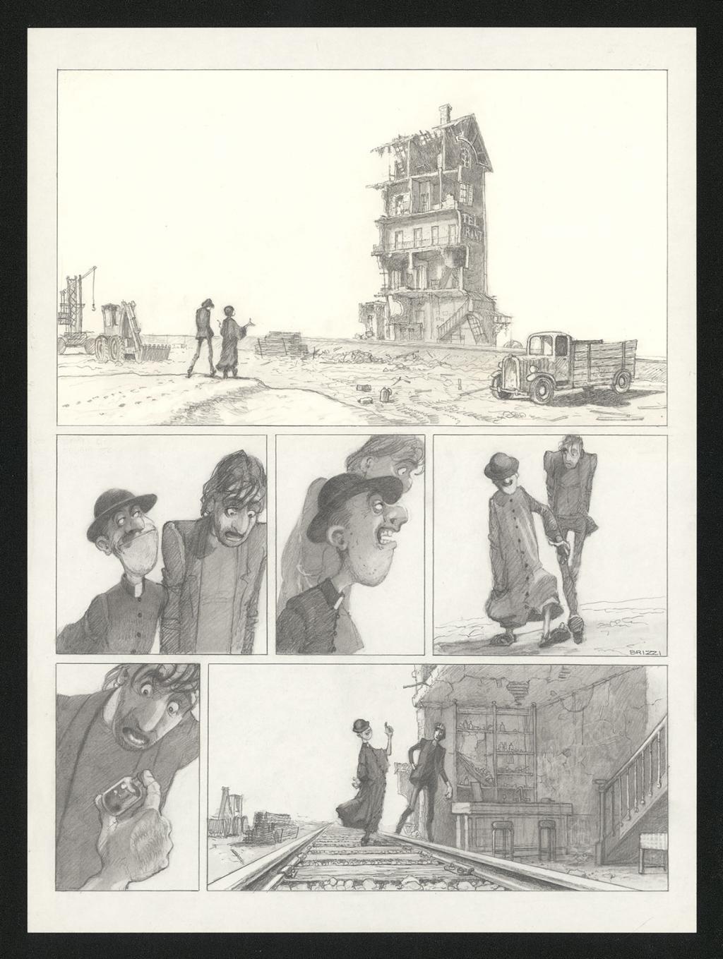 Planche originale n°97 et sa première étape en noir et blanc (page 101) - Paul & Gaëtan Brizzi - Aquarelle et crayon de cire sur papier Arches - 6490