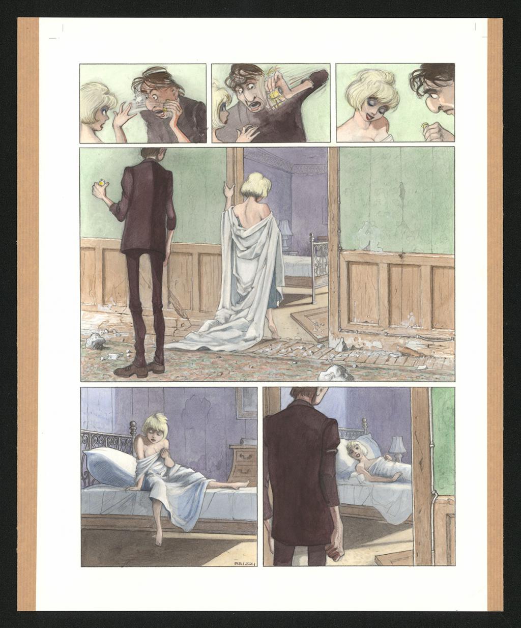 Planche originale n°102 et sa première étape en noir et blanc (page 106) - Paul & Gaëtan Brizzi - Aquarelle et crayon de cire sur papier Arches - 6489