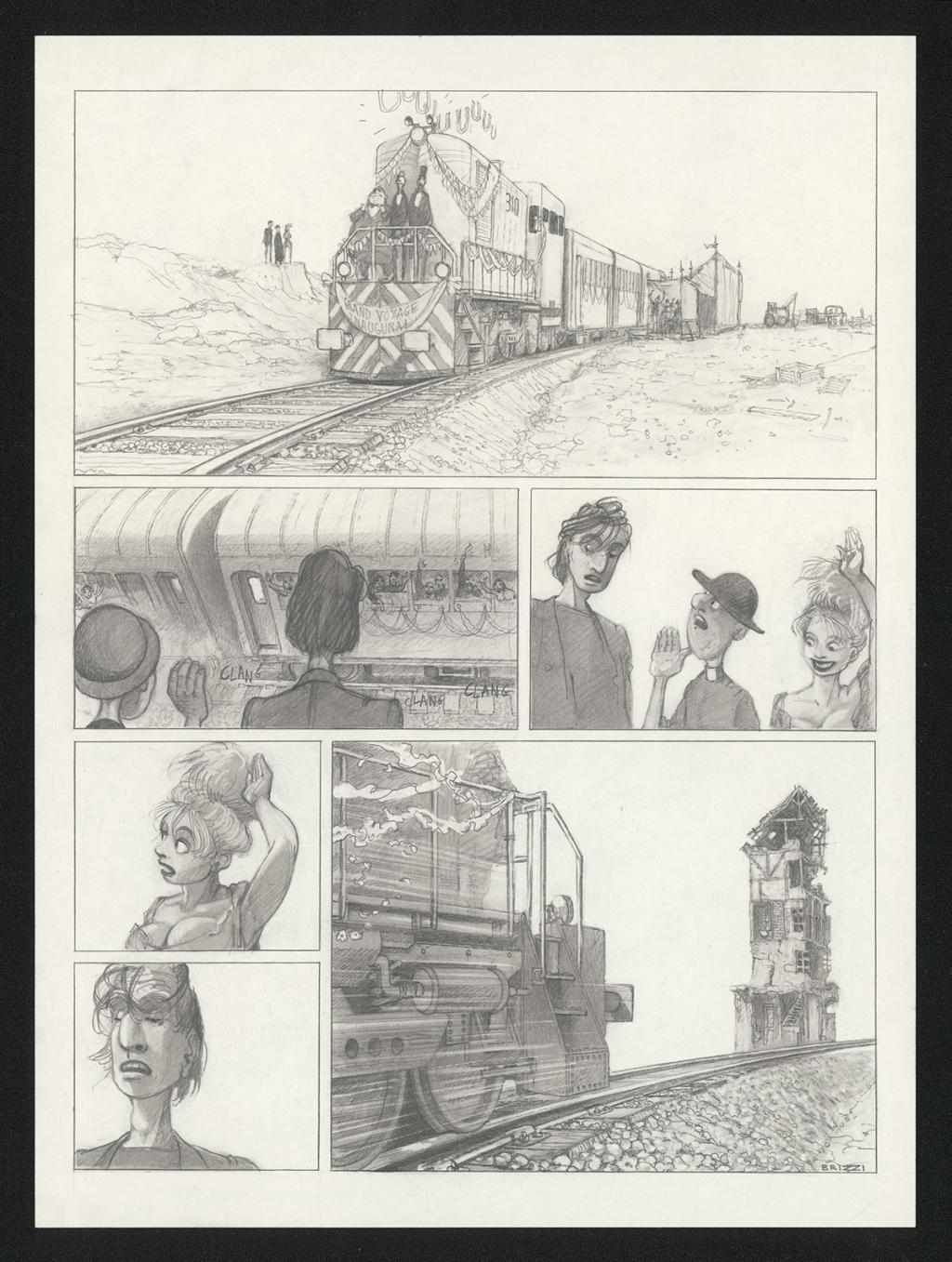 Planche originale n°107 et sa première étape en noir et blanc (page 111) - Paul & Gaëtan Brizzi - Aquarelle et crayon de cire sur papier Arches - 6487