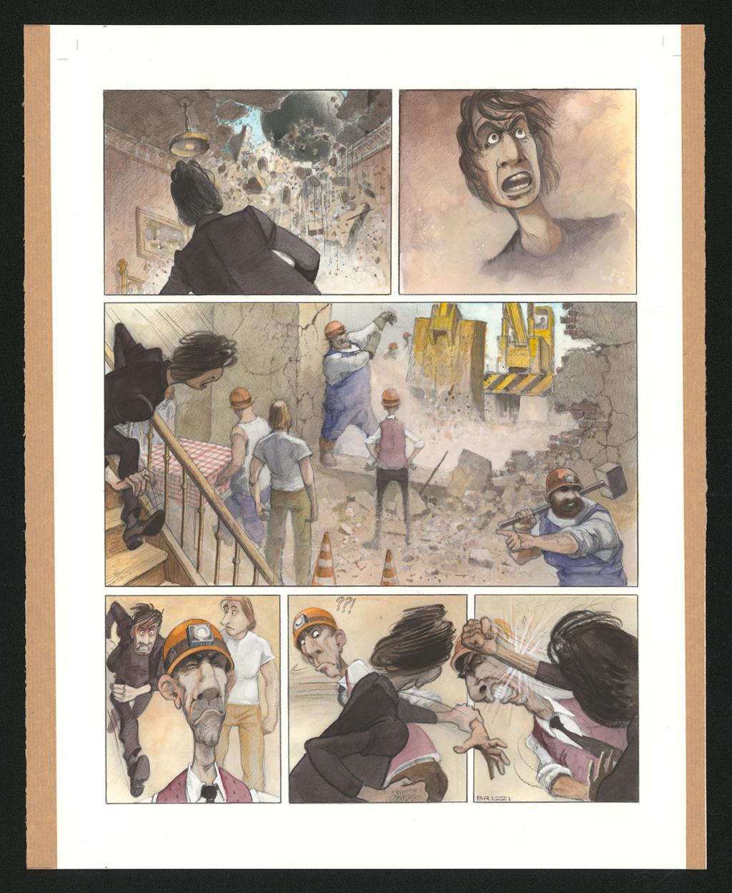 Planche originale n°82 et sa première étape en noir et blanc (page 86) - Paul & Gaëtan Brizzi - Aquarelle et crayon de cire sur papier Arches - 6337