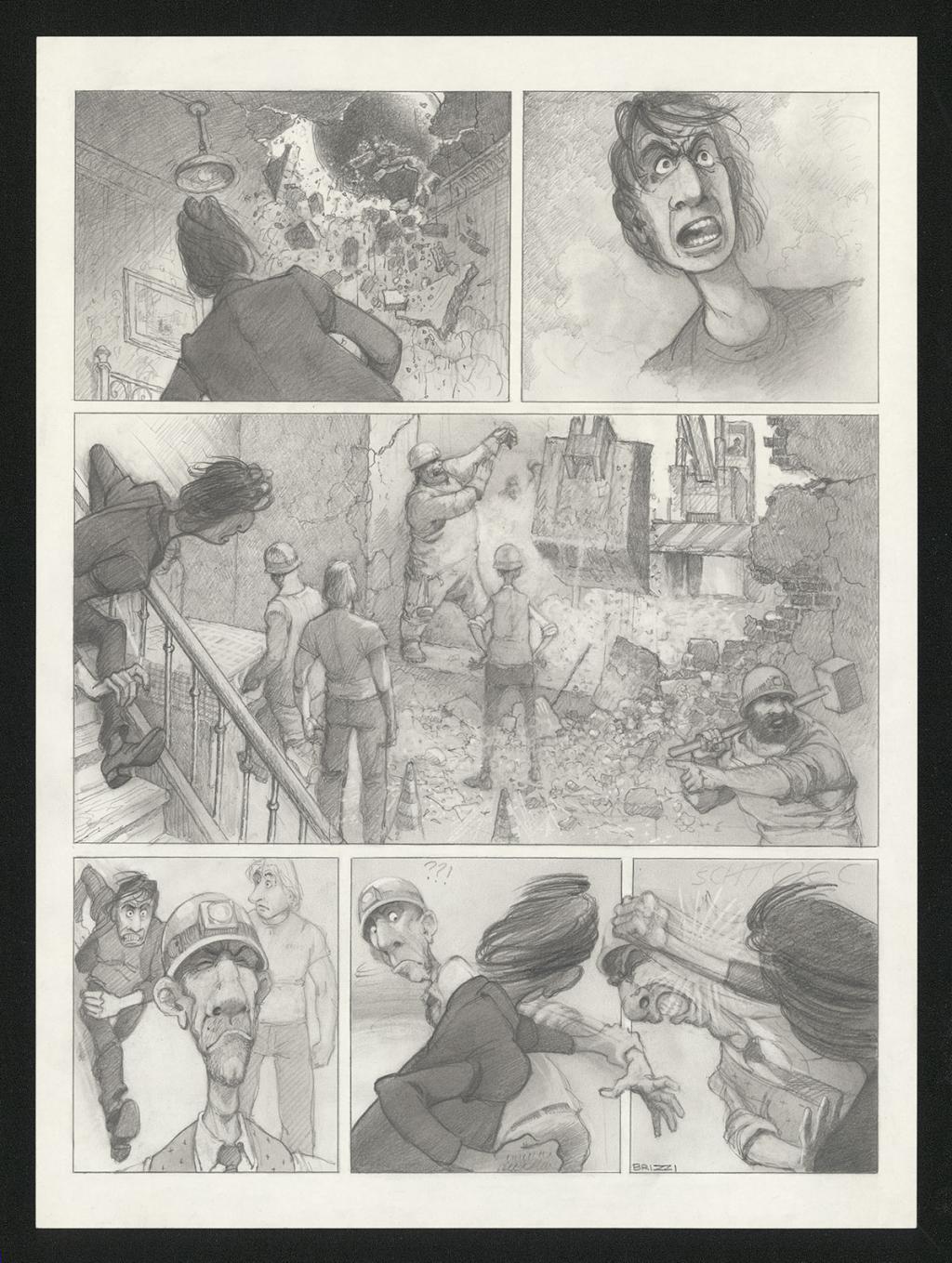 Planche originale n°82 et sa première étape en noir et blanc (page 86) - Paul & Gaëtan Brizzi - Aquarelle et crayon de cire sur papier Arches - 6337