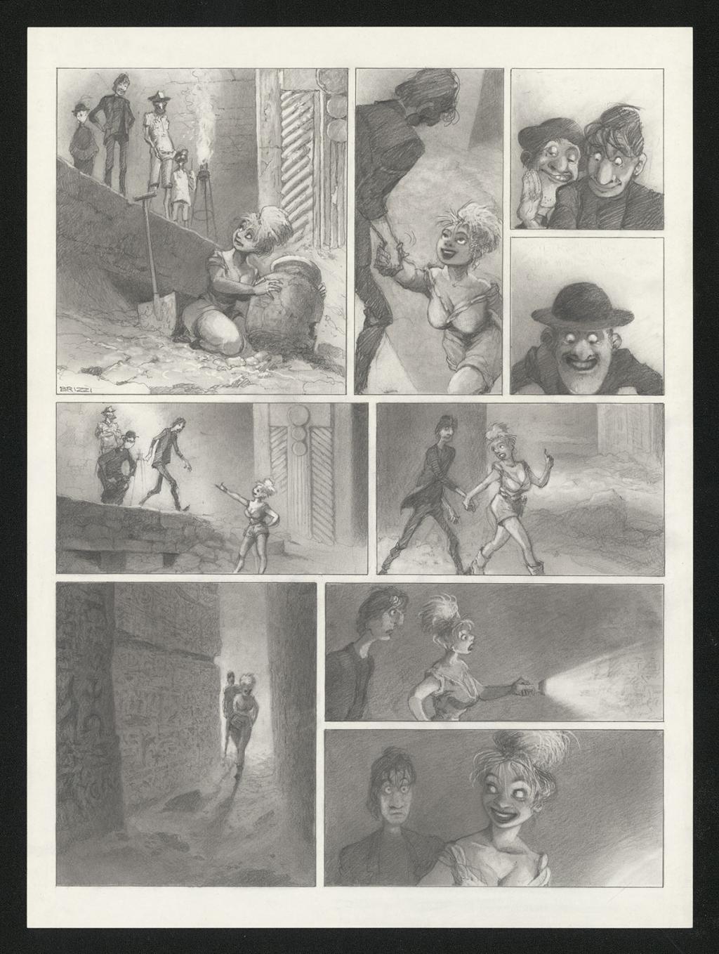 Planche originale n°73 et sa première étape en noir et blanc (page 77) - Paul & Gaëtan Brizzi - Aquarelle et crayon de cire sur papier Arches - 6336