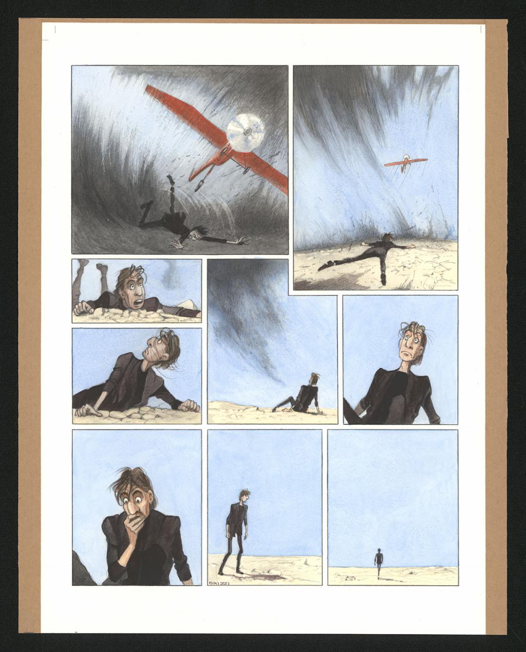 Planche originale n°69 et sa première étape en noir et blanc (page 73) - Paul & Gaëtan Brizzi - Aquarelle et crayon de cire sur papier Arches - 6335