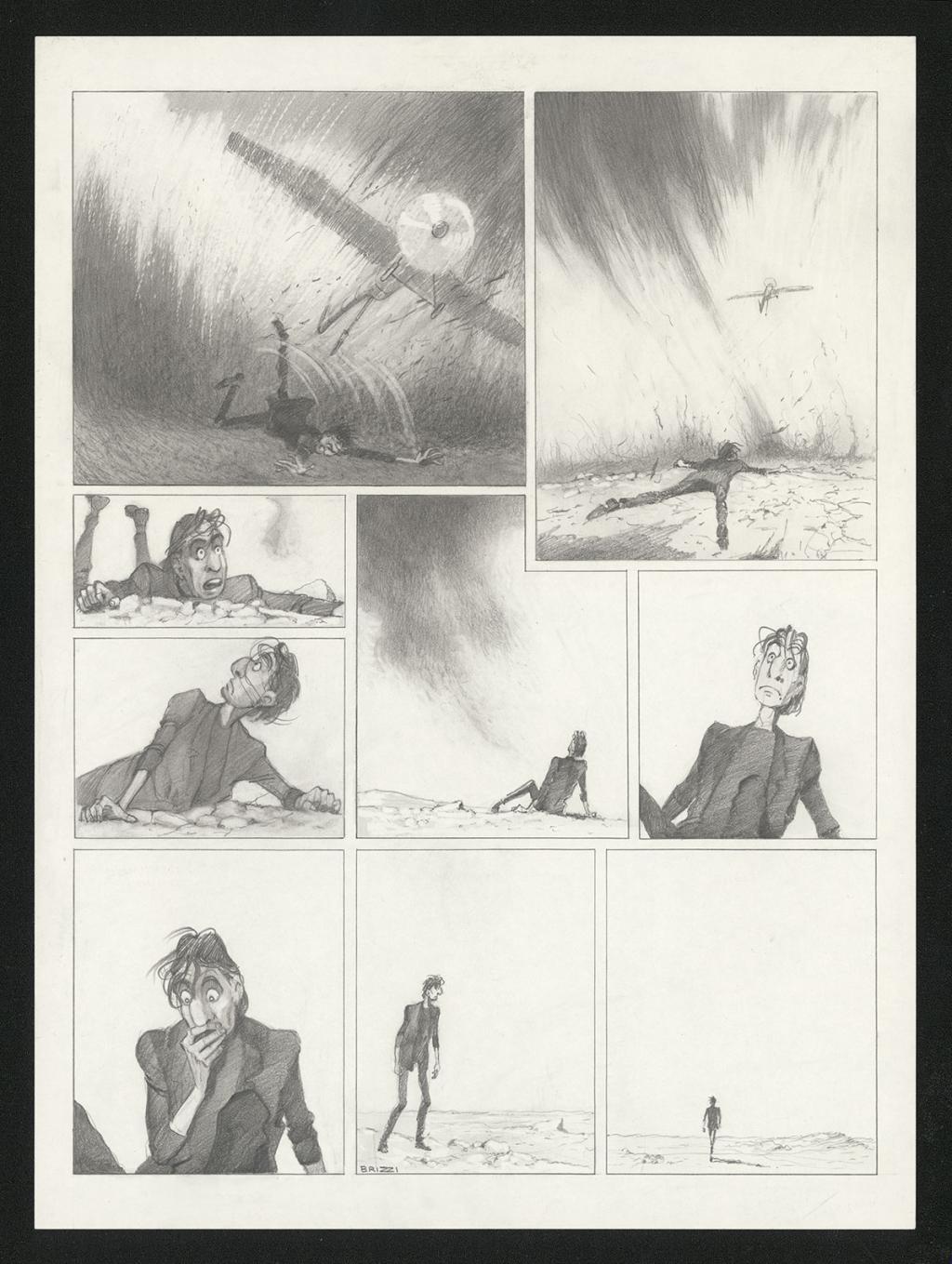 Planche originale n°69 et sa première étape en noir et blanc (page 73) - Paul & Gaëtan Brizzi - Aquarelle et crayon de cire sur papier Arches - 6335