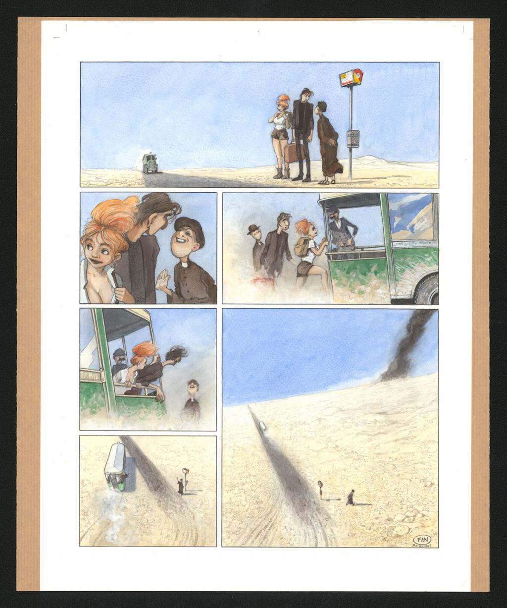 Planche originale n°112 et sa première étape en noir et blanc (page 116) - Paul & Gaëtan Brizzi - Aquarelle et crayon de cire sur papier Arches - 6334