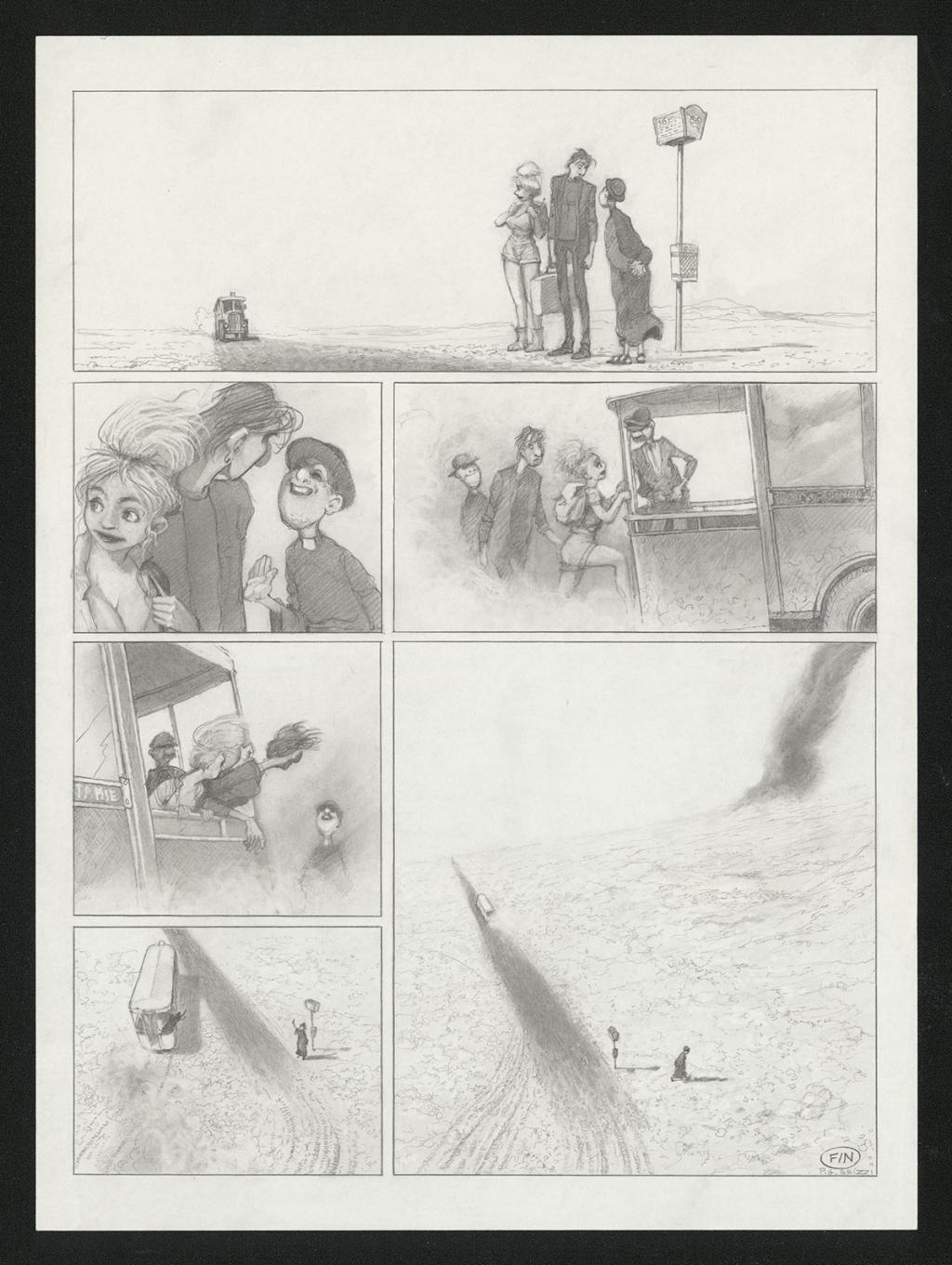 Planche originale n°112 et sa première étape en noir et blanc (page 116) - Paul & Gaëtan Brizzi - Aquarelle et crayon de cire sur papier Arches - 6334