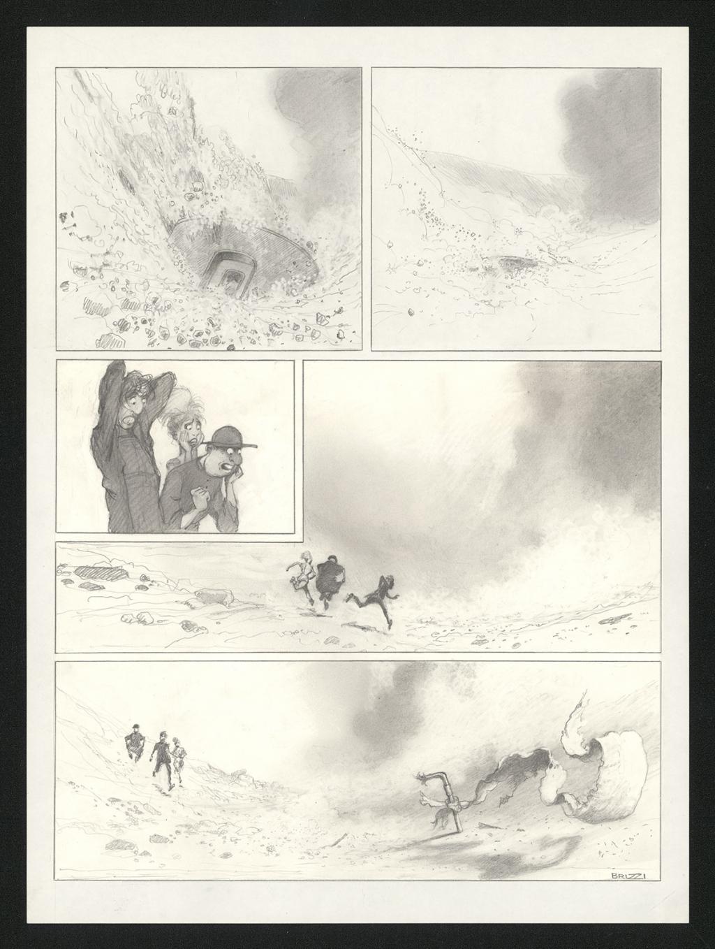 Planche originale n°110 et sa première étape en noir et blanc (page 114) - Paul & Gaëtan Brizzi - Aquarelle et crayon de cire sur papier Arches - 6332