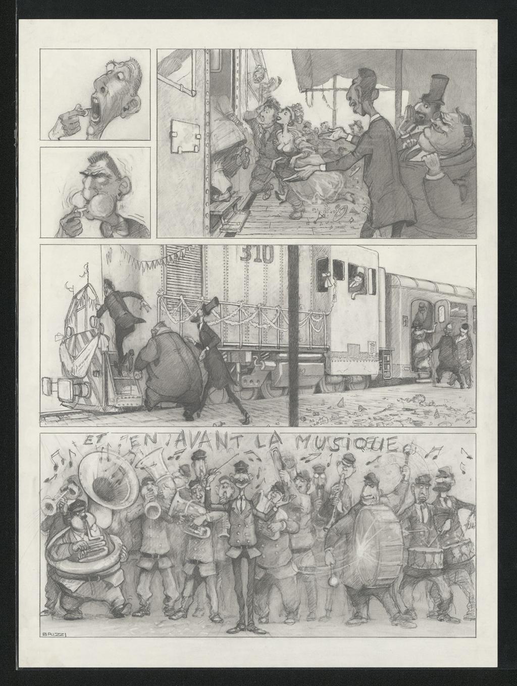 Planche originale n°106 et sa première étape en noir et blanc (page 110) - Paul & Gaëtan Brizzi - Aquarelle et crayon de cire sur papier Arches - 6482