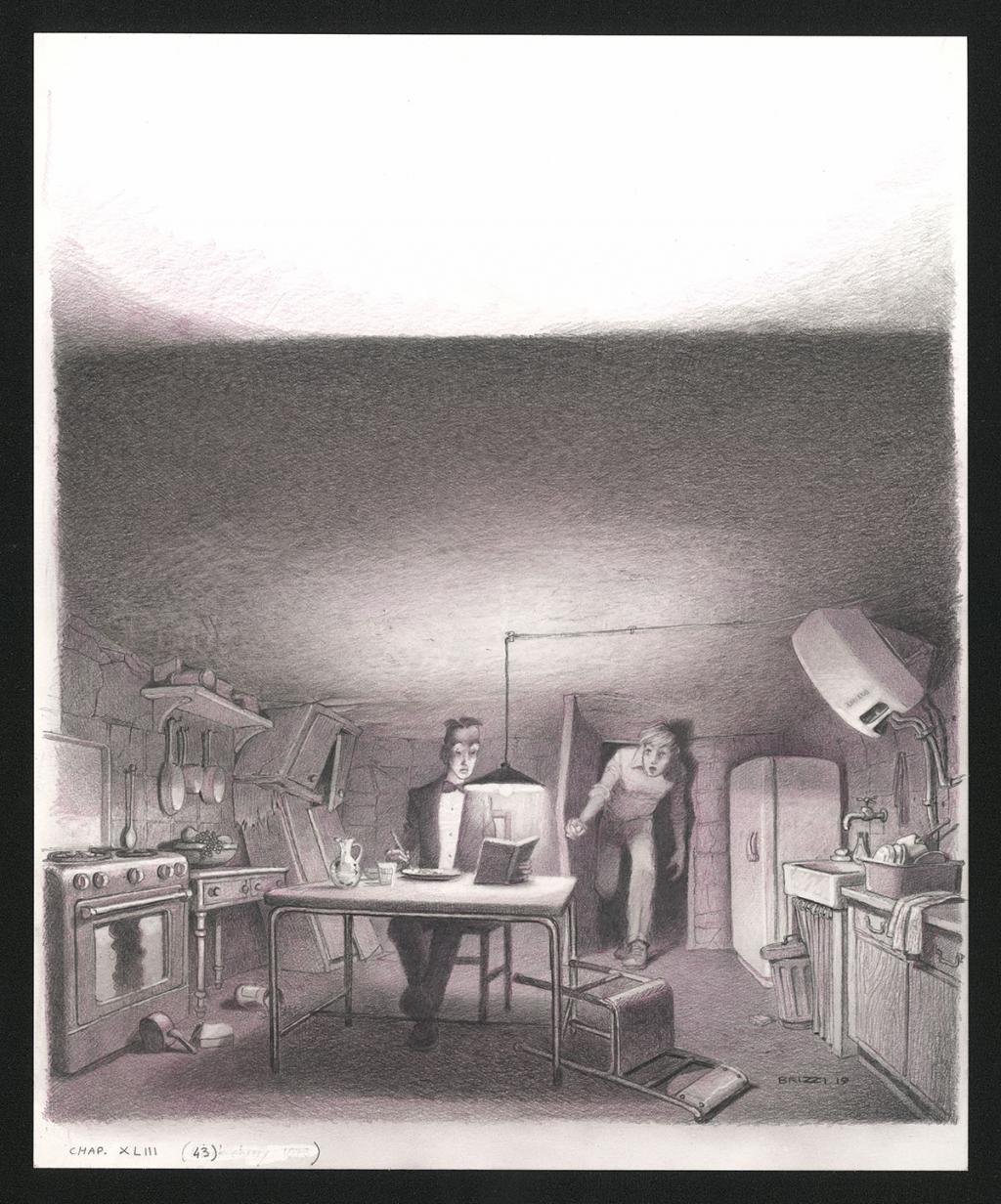 La cuisine rétrécie, Illustration originale, chapitre 30, 2019 - Paul & Gaëtan Brizzi - Crayon de cire sur papier - 6331