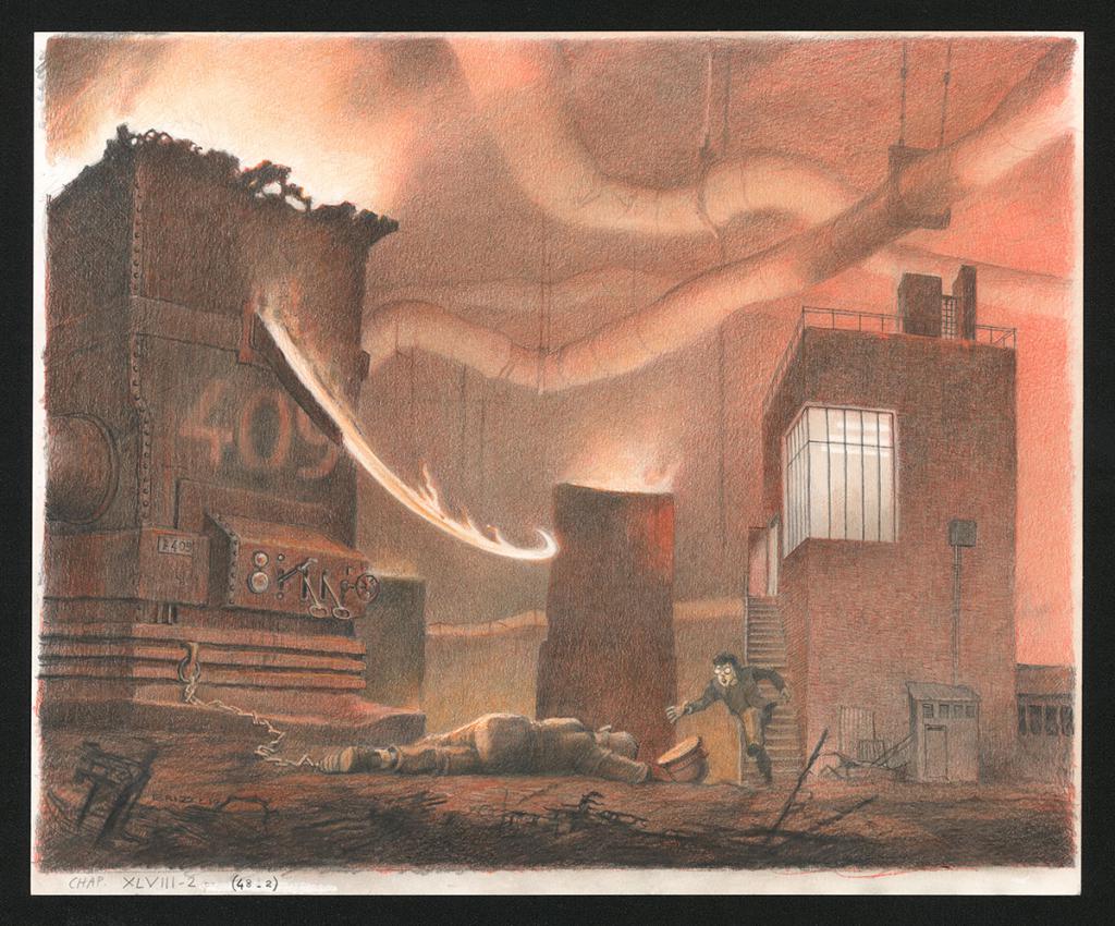 Accident du travail, Illustration originale, chapitre 48, 2019 - Paul & Gaëtan Brizzi - Crayon de cire sur papier - 6311