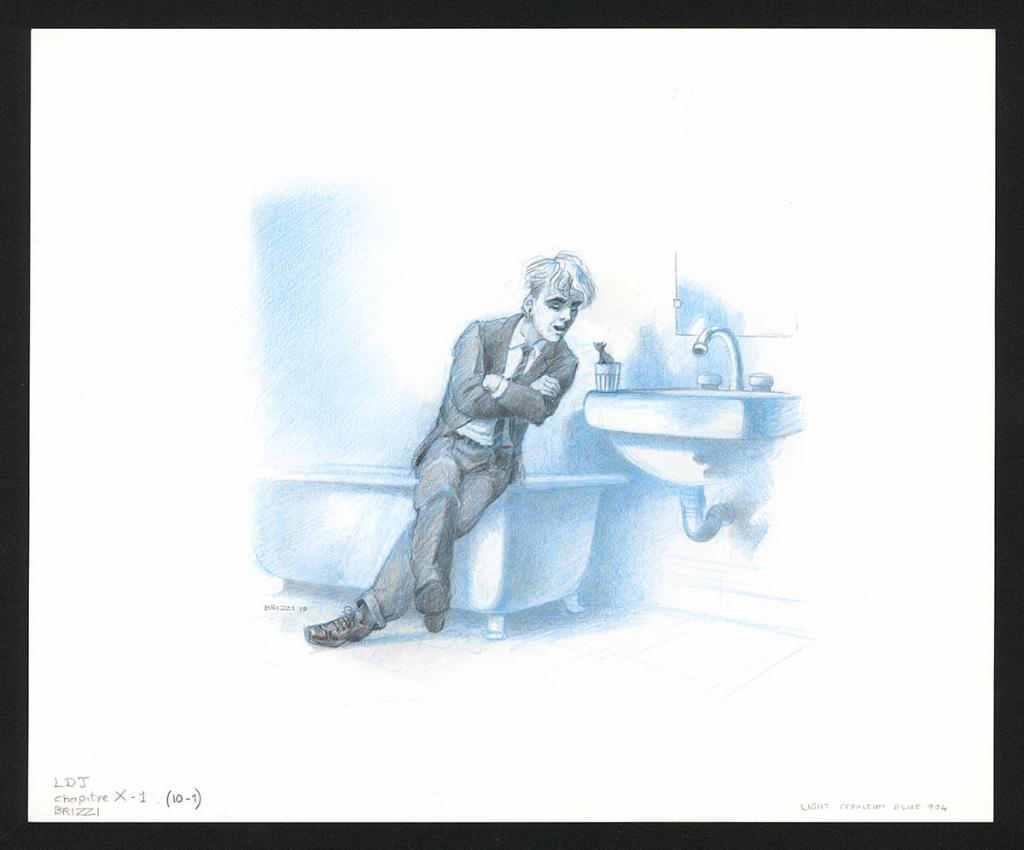 Discussion avec la souris, illustration originale, chapitre 10, 2019 - Paul & Gaëtan Brizzi - Crayon de cire sur papier - 6279