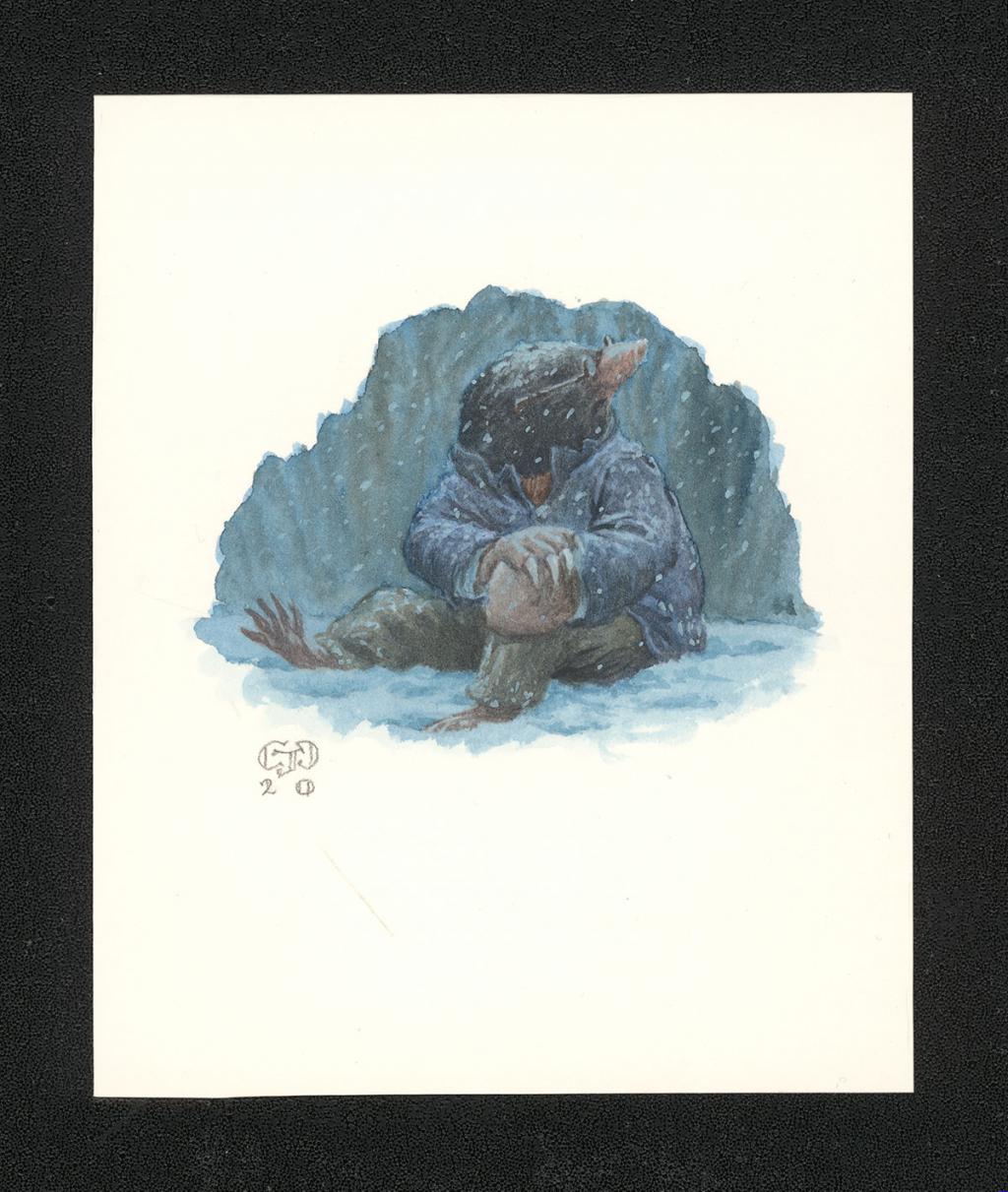 Illustration originale intitulée "Mole nursing knee" (Taupe soignant son genou) - Christopher Dunn - Aquarelle sur papier - 5499