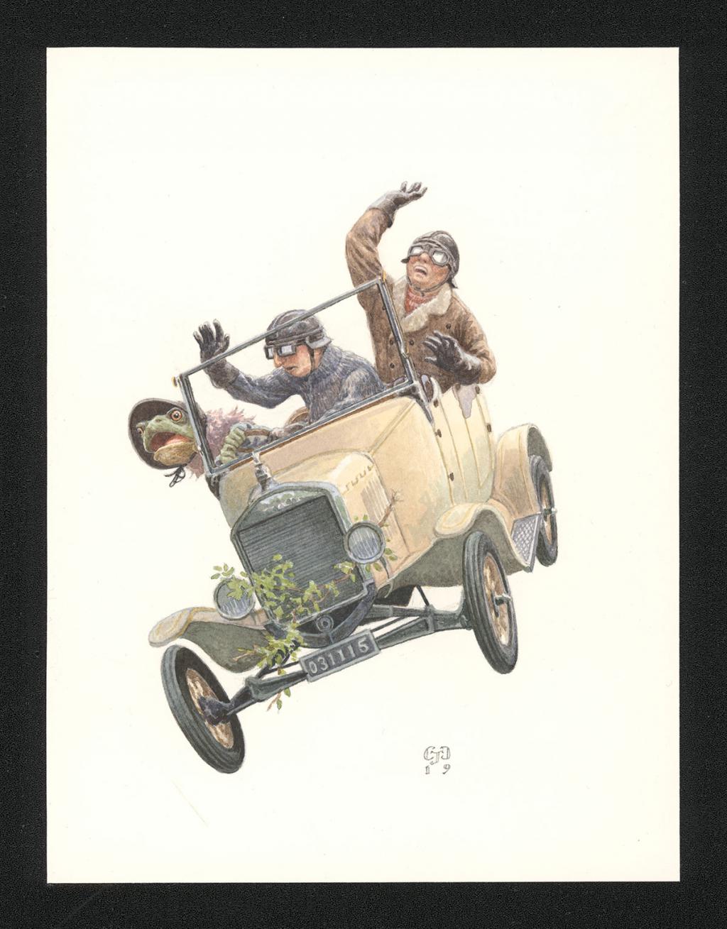 Illustration originale intitulée "Toad crashes" (L'accident de Crapaud) - Christopher Dunn - Aquarelle sur papier - 5505