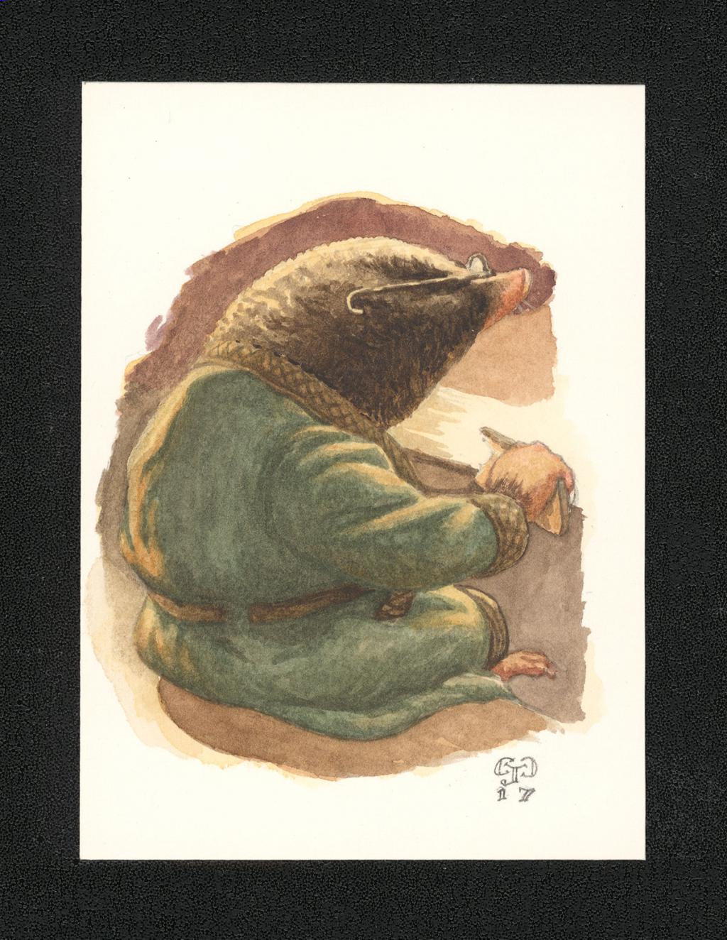 Illustration originale intitulée "Mole in Badger's kitchen" (Taupe dans la cuisine de blaireau) - Christopher Dunn - Aquarelle sur papier - 5506