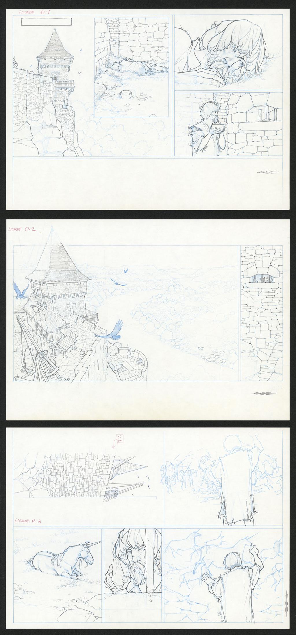 Planche originale ( strips pas dans le bon ordre ) - Guillermo Gonzalez - Mine de plomb et crayons de couleur  sur papier - 5463