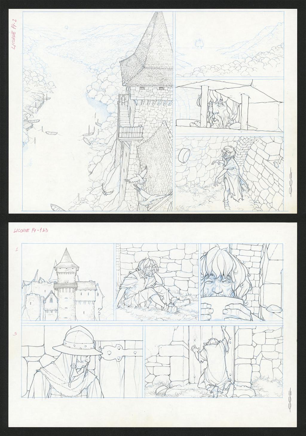 Planche originale ( strips pas dans le bon ordre ) - Guillermo Gonzalez - Mine de plomb et crayons de couleur  sur papier - 5465