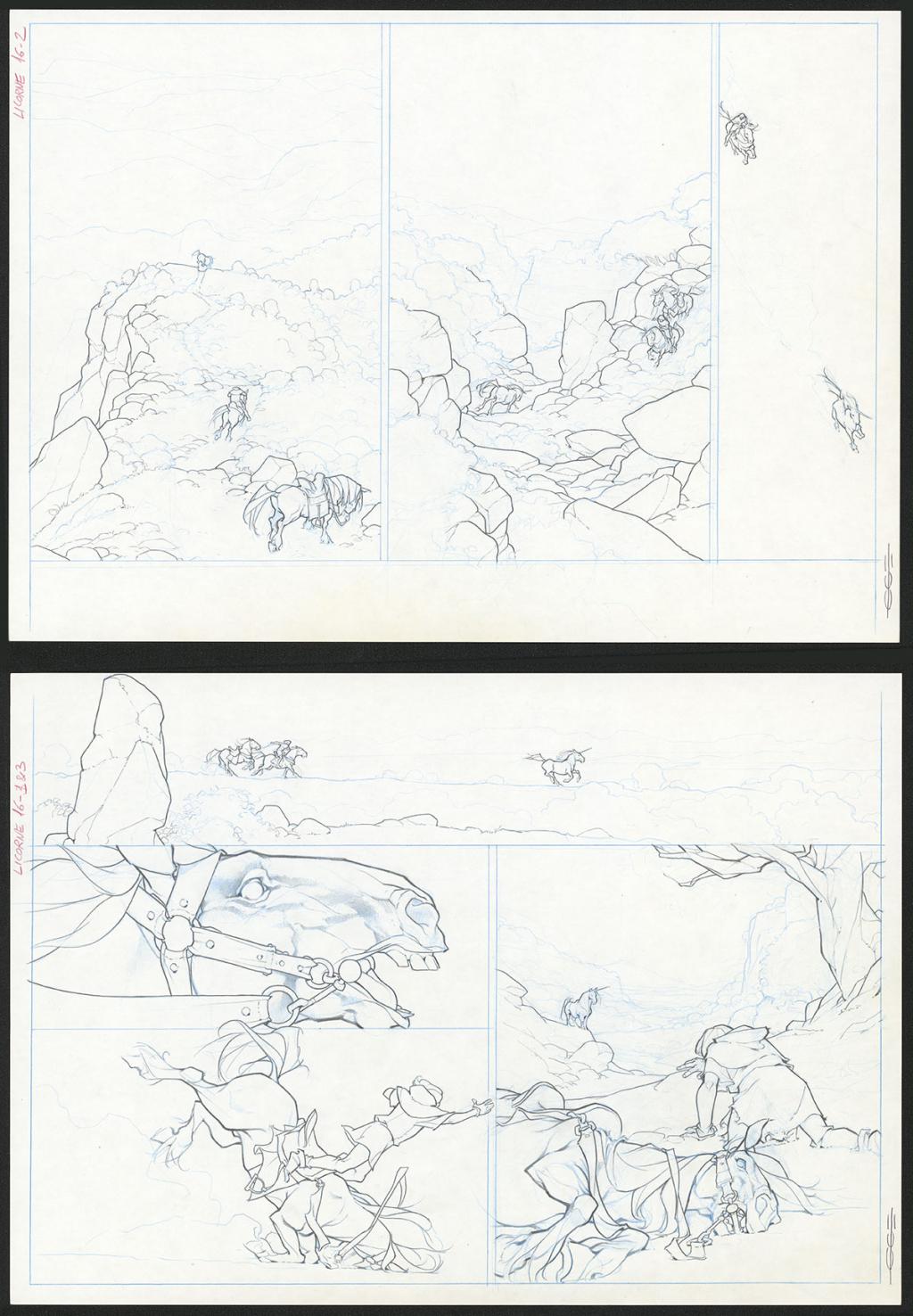 Planche originale ( strips pas dans le bon ordre ) - Guillermo Gonzalez - Mine de plomb et crayons de couleur  sur papier - 5467