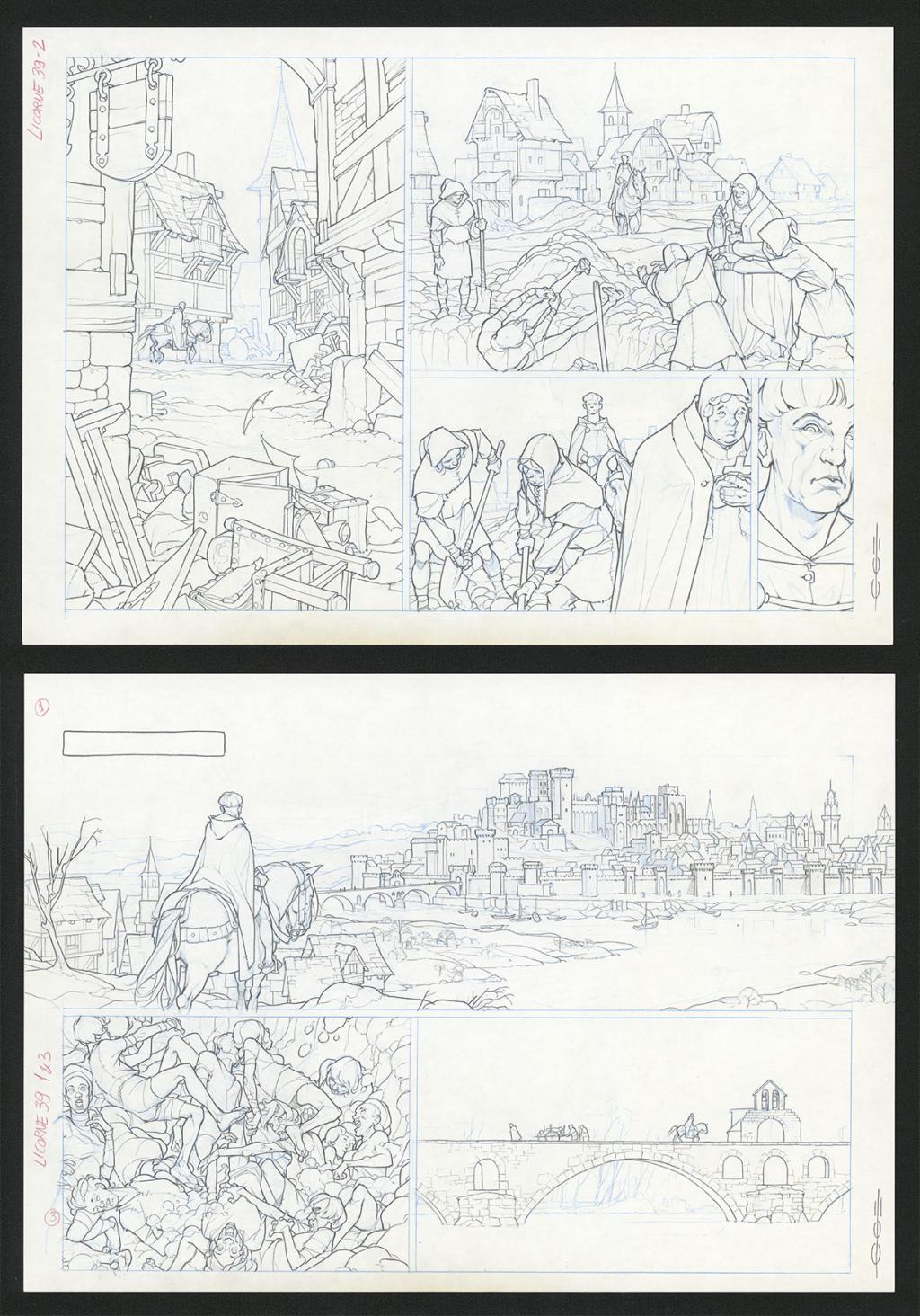 Planche originale  ( strips pas dans le bon ordre ) - Guillermo Gonzalez - Mine de plomb et crayons de couleur  sur papier - 5452