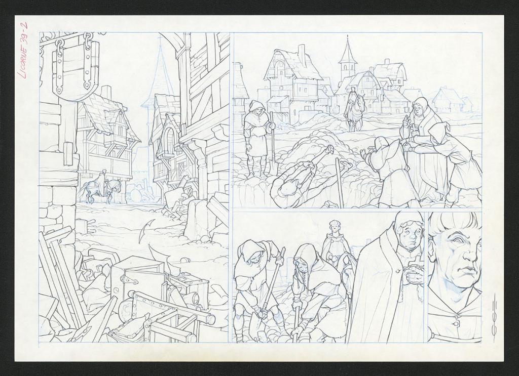 Planche originale  ( strips pas dans le bon ordre ) - Guillermo Gonzalez - Mine de plomb et crayons de couleur  sur papier - 5452