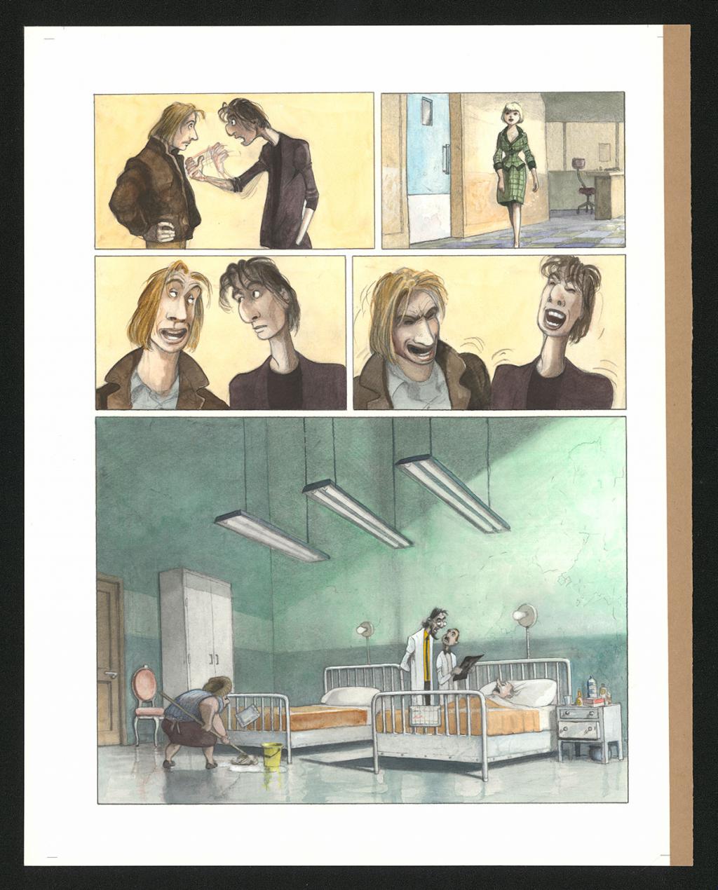 Planche originale n°31 et sa première étape en noir et blanc (page 35) - Paul & Gaëtan Brizzi - Aquarelle et crayon de cire sur papier Arches - 6309