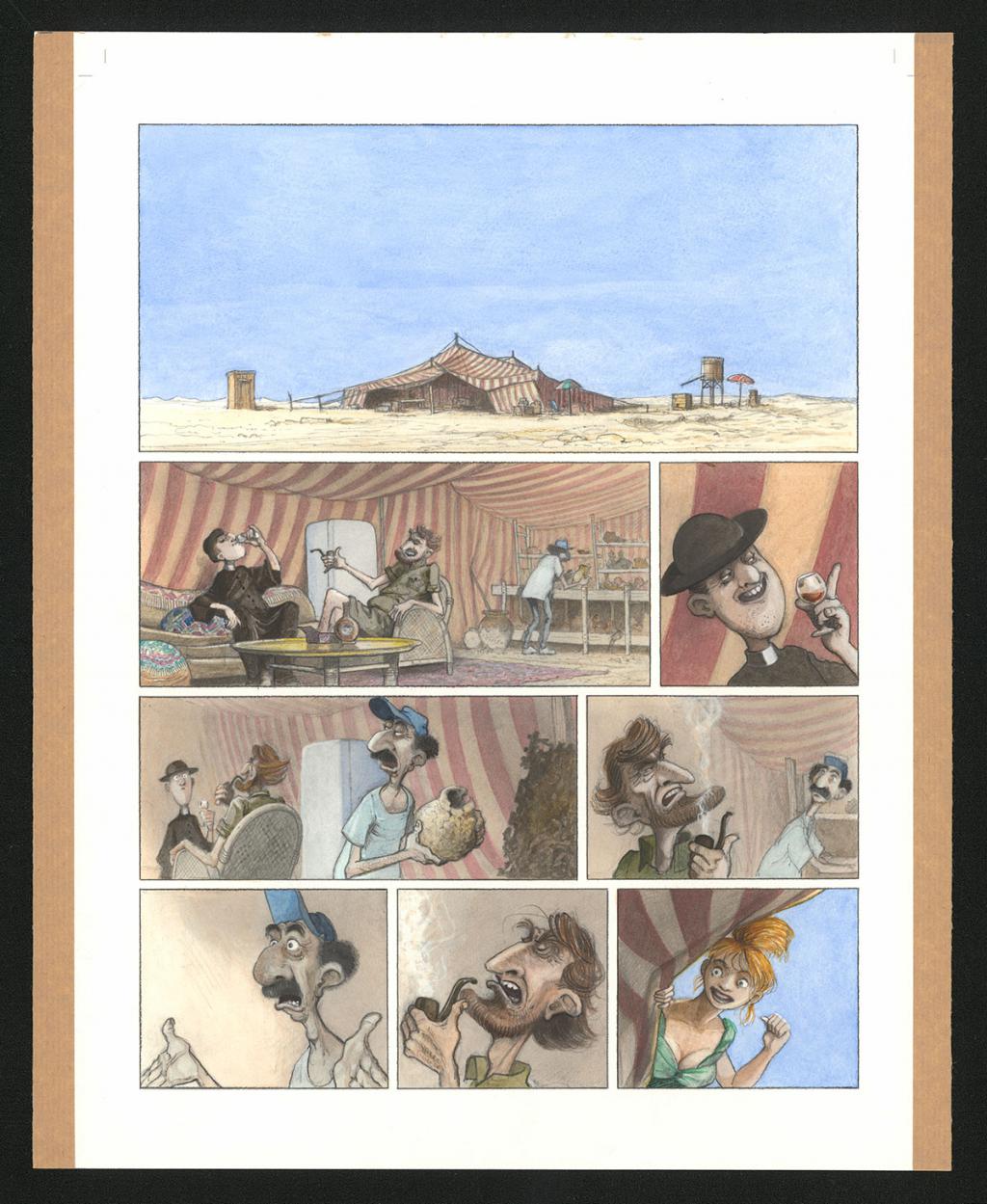 Planche originale n°36 et sa première étape en noir et blanc (page 40) - Paul & Gaëtan Brizzi - Aquarelle et crayon de cire sur papier Arches - 6310