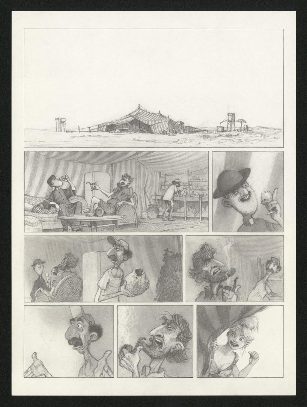 Planche originale n°36 et sa première étape en noir et blanc (page 40) - Paul & Gaëtan Brizzi - Aquarelle et crayon de cire sur papier Arches - 6310