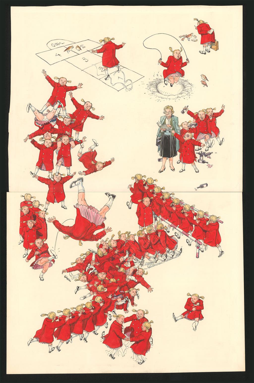 Illustration originale en deux parties figurant les 12 étapes des pages de transition - François Boucq - Encre de couleur sur papier - 5544