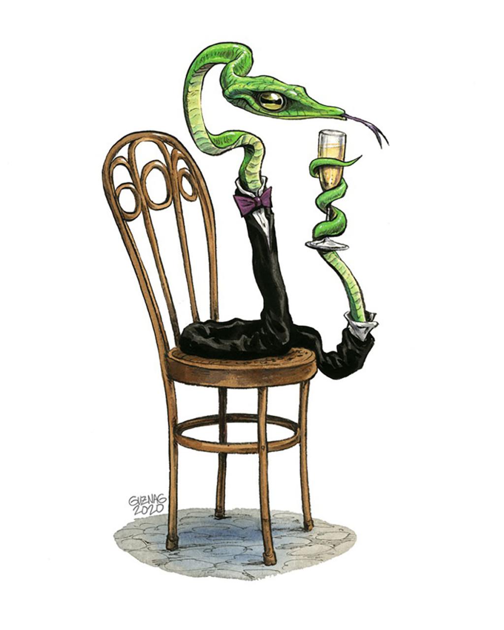 Illustration originale, 
Ssssssssweet date - Guznag - Encres acryliques sur papier aquarelle - 5667