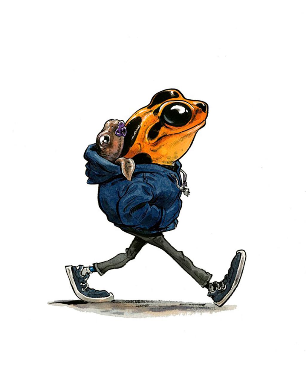 Illustration originale, capuche - Guznag - Encres acryliques sur papier aquarelle - 5655