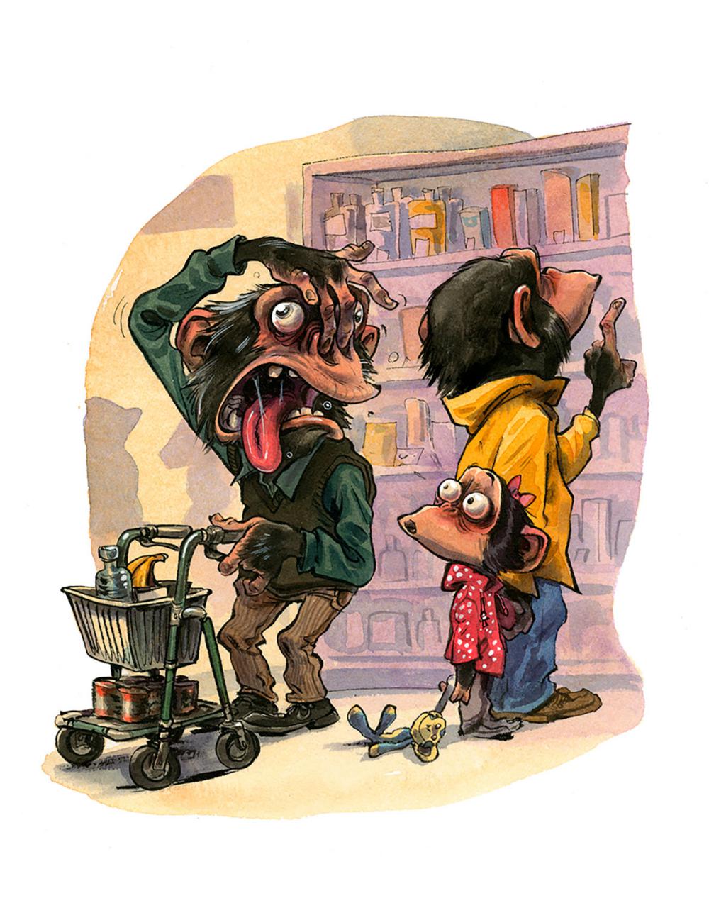 Illustration originale - Conflit des générations - Guznag - Encres acryliques sur papier aquarelle - 5664