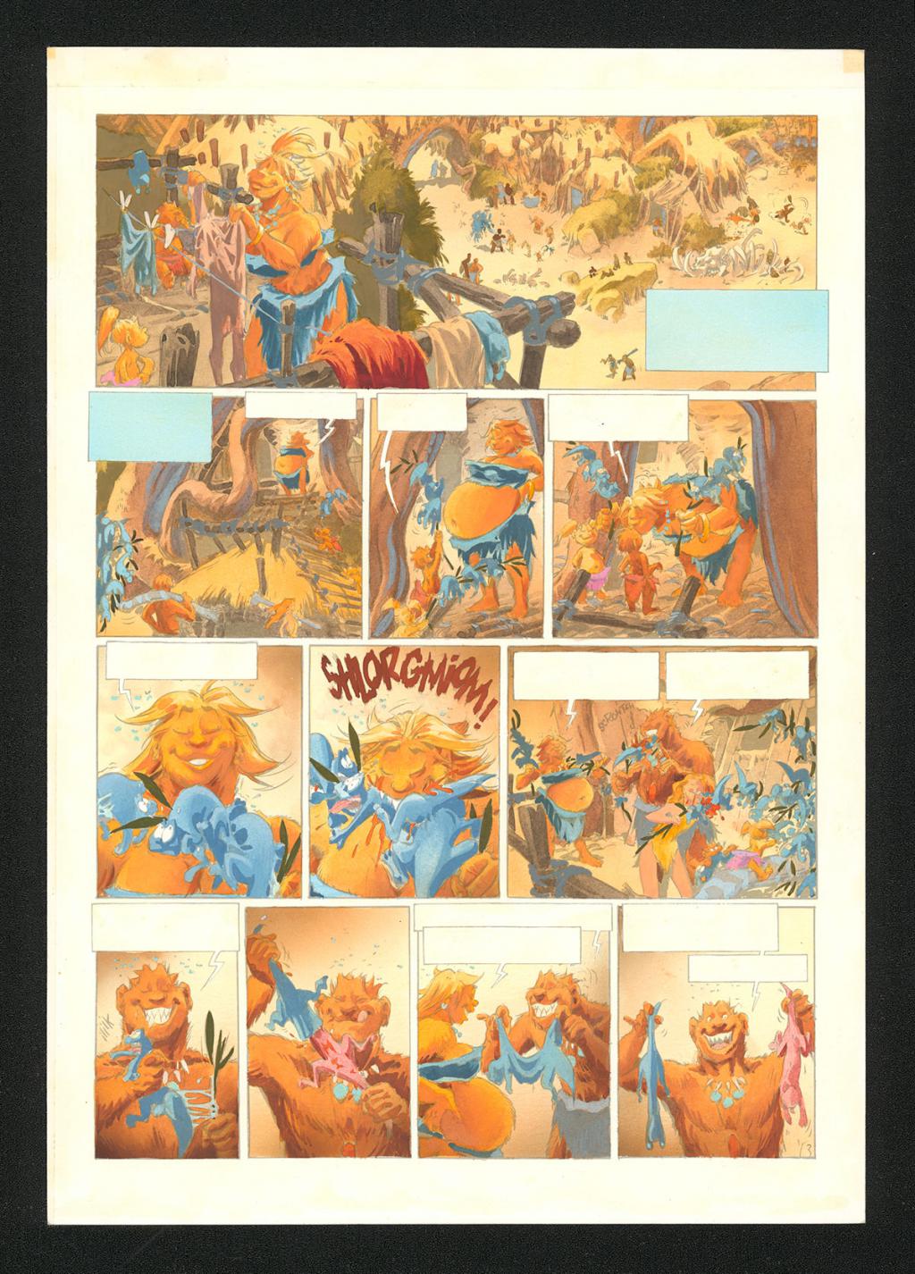 Mise en couleur originale réalisée par Claude Guth, de la planche n°3, accompagnée de son rhodoïde - Jean-Louis Mourier - Gouache et encre de couleur sur papier - 5335