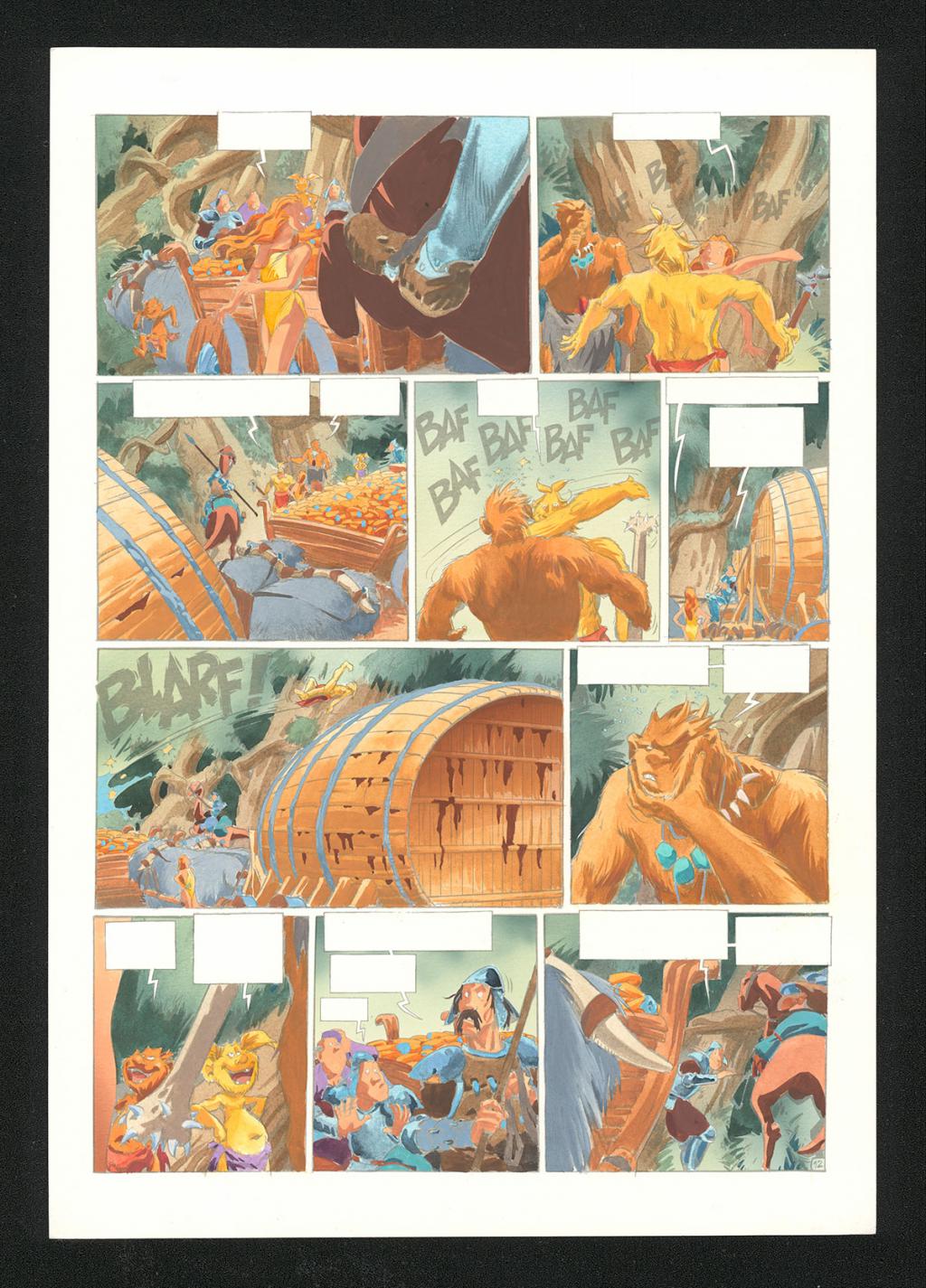 Mise en couleur originale réalisée par Claude Guth, de la planche n°12, accompagnée de son rhodoïde - Jean-Louis Mourier - Gouache et encre de couleur sur papier - 5716